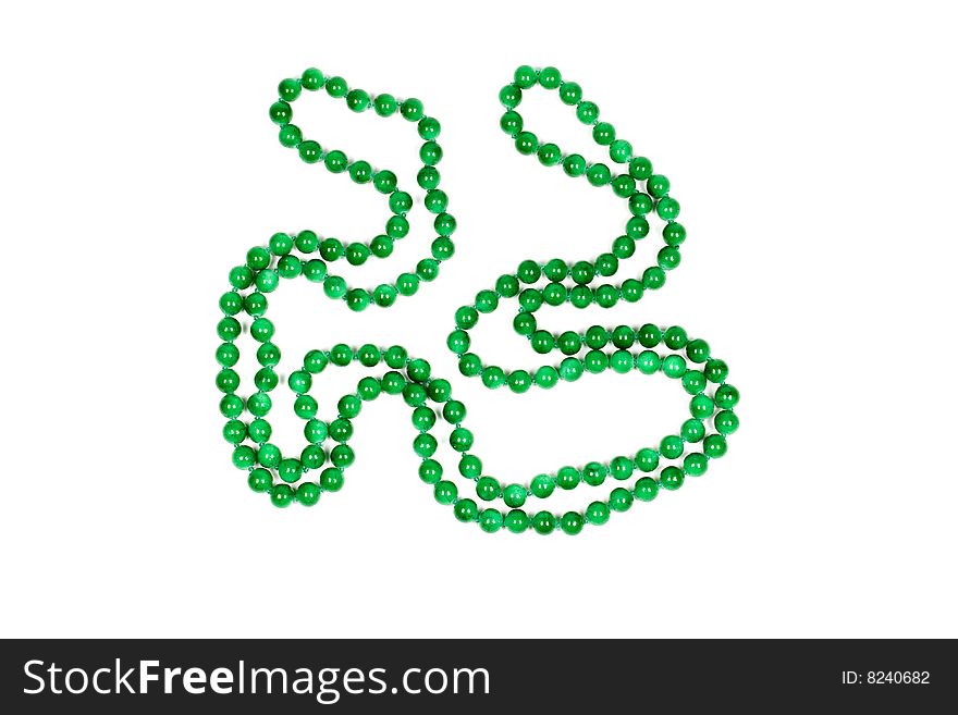 Gems green color necklace on white background. Gems green color necklace on white background