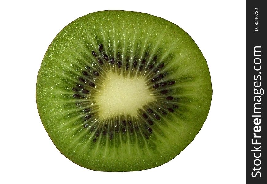 Fruity kiwi slice over a white background