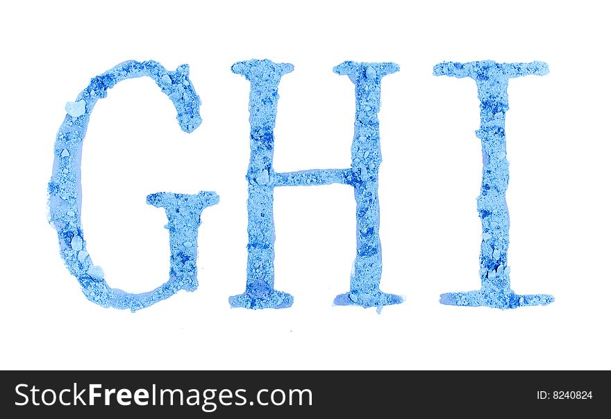 Original font, all alphabet, the crushed blue chalk, letters GHI