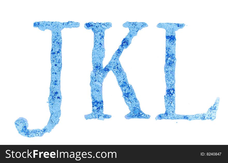 Original font, all alphabet, the crushed blue chalk, letters JKL