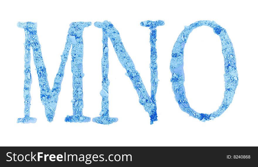 Original font, all alphabet, the crushed blue chalk, letters MNO