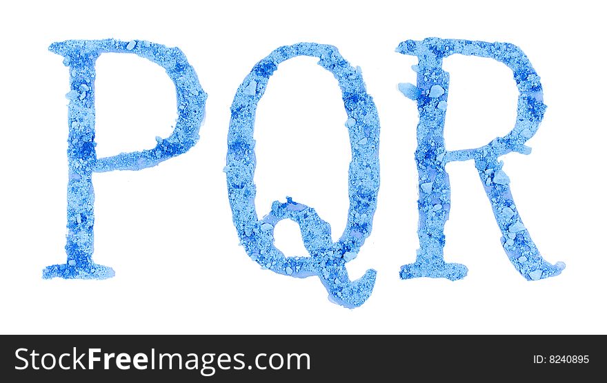 Original font, all alphabet, the crushed blue chalk, letters PQR