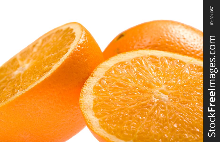 View of an oranges cut in half isolated on white