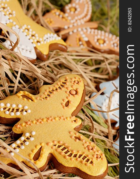 Ornate Easter gingerbread butterfly decoration. Ornate Easter gingerbread butterfly decoration