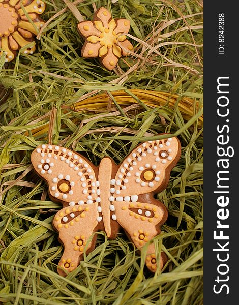 Ornate Easter gingerbread butterfly decoration. Ornate Easter gingerbread butterfly decoration