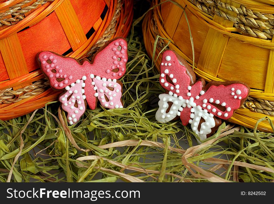 Ornate Easter gingerbread butterfly decoration. Ornate Easter gingerbread butterfly decoration