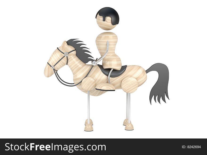 Horse and jockey, white background, isolated