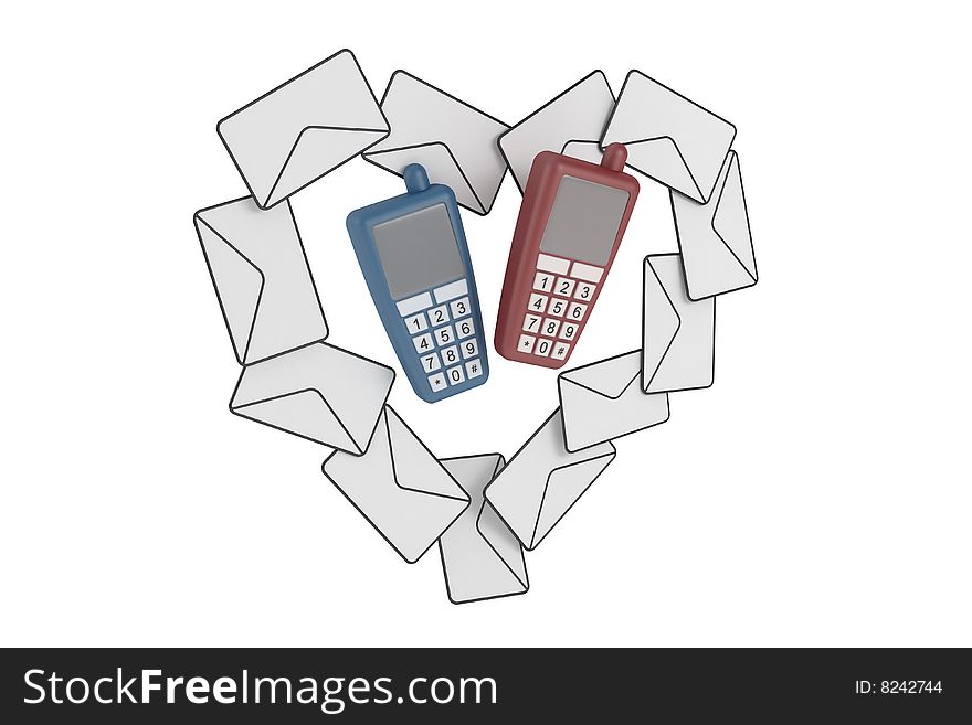 Virtual love, white background, isolated