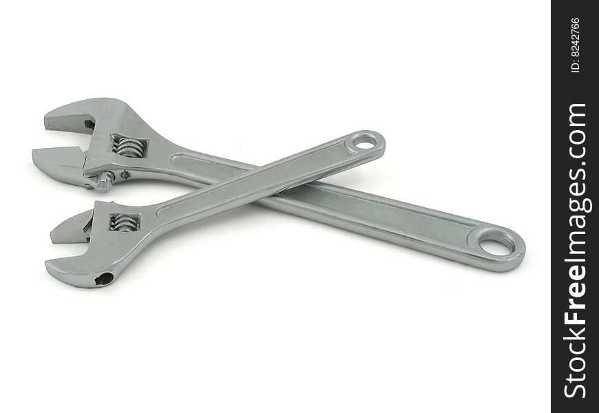 Adjustable wrench, white background, isolated