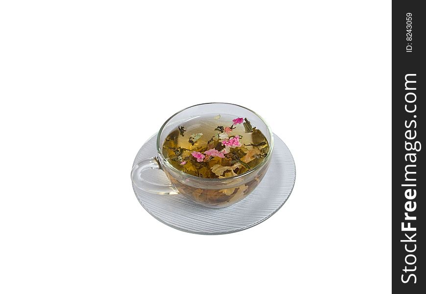 Green tea with petal of the exotic plants