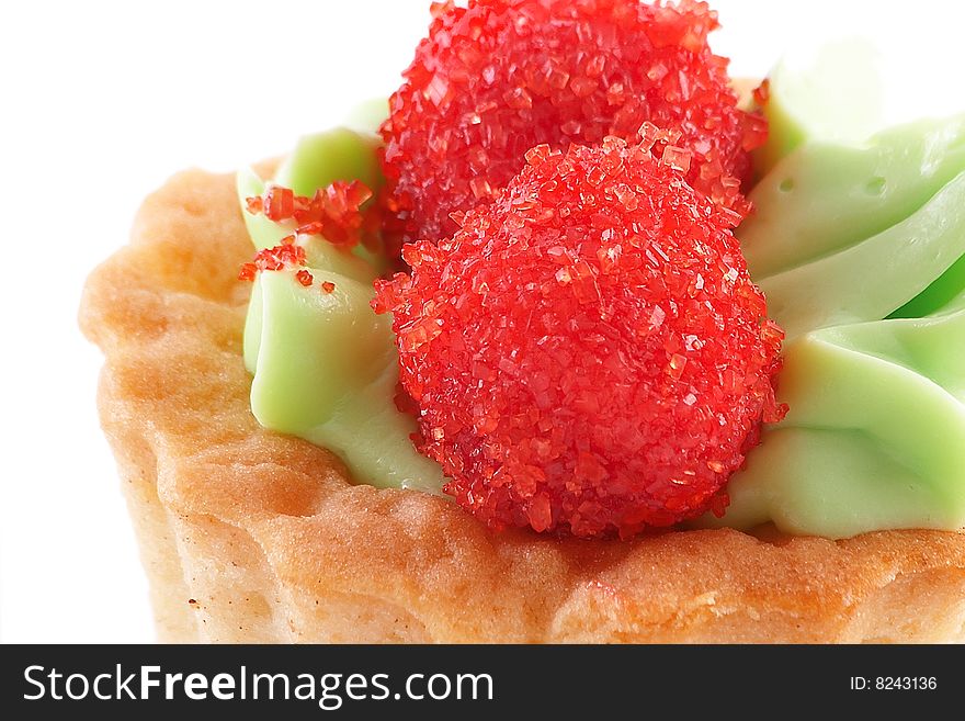 Fresh delicious pastry on white background