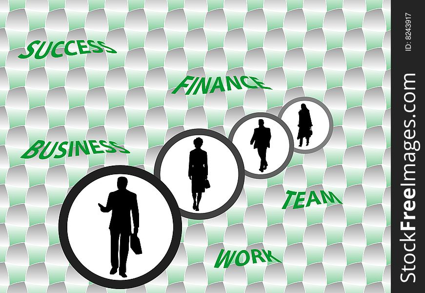 Illustration of business people, green, gray