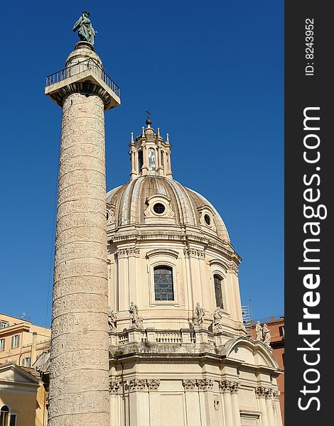 Church and obelisk near the Colosseum and the Fori in Rome, Italy. Church and obelisk near the Colosseum and the Fori in Rome, Italy