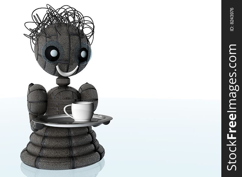 Robot-servant with dinner.3d illustration