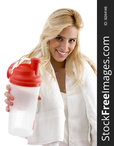 Portrait Of Smiling Woman Holding Water Bottle