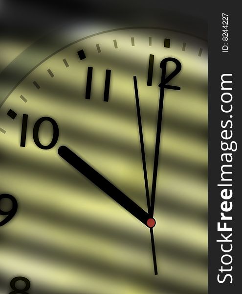 Closeup of an illustrated analog clock face and hands.