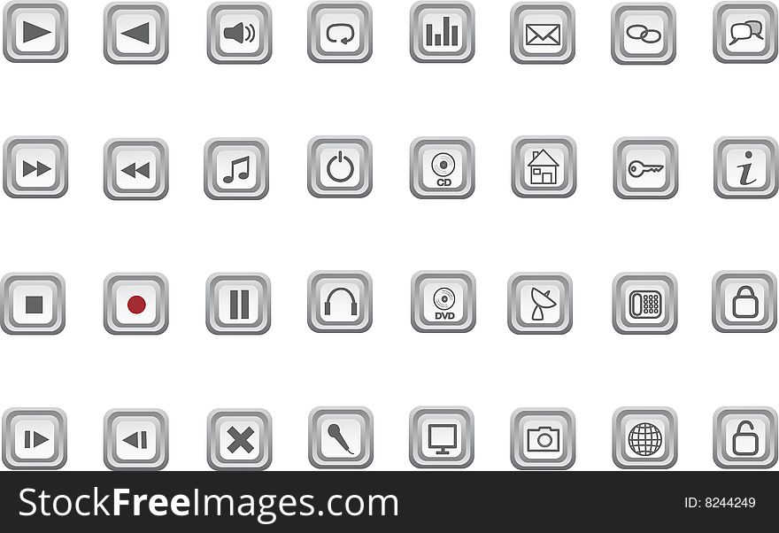 Set of media and web icons.