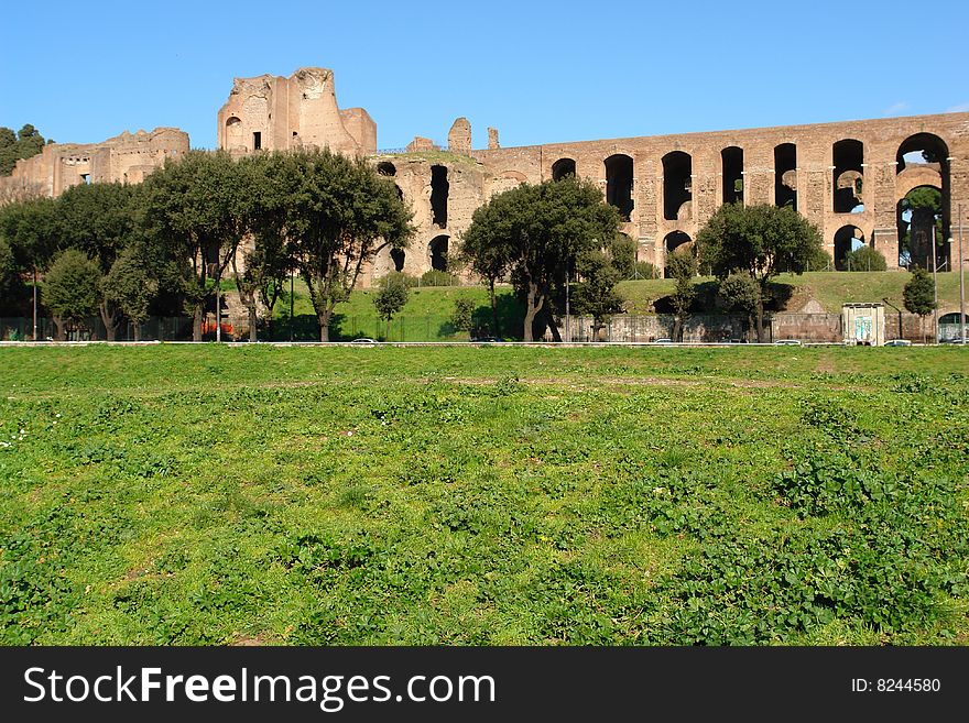 A view of some ruins from the Circo Massimo field. Rome, Italy. A view of some ruins from the Circo Massimo field. Rome, Italy