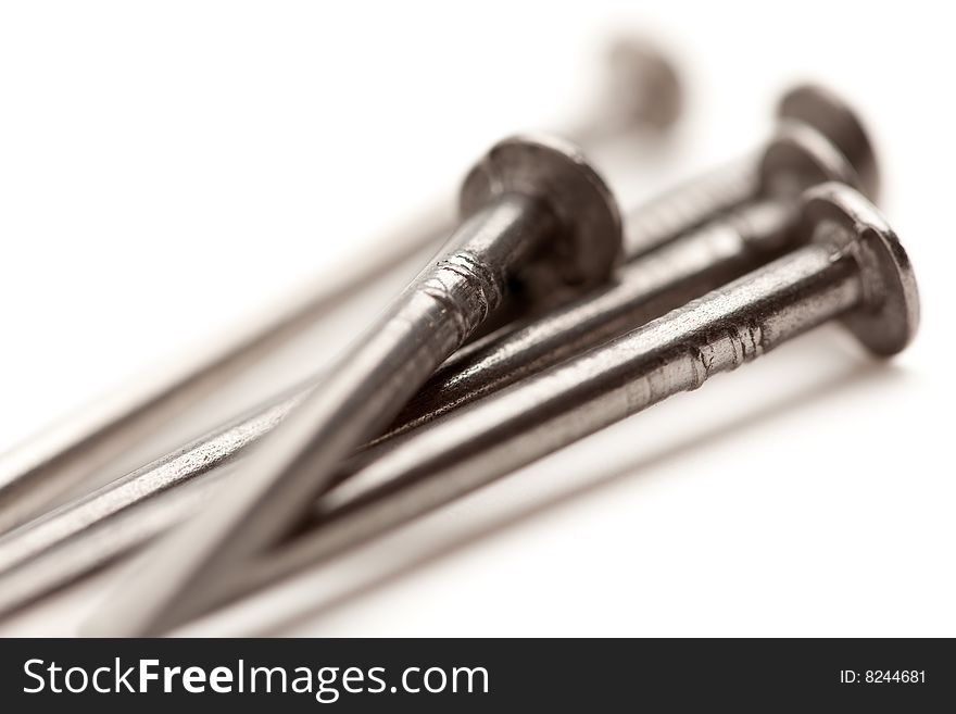 Construction Nails Isolated on a White Background.