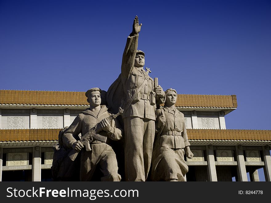 Monument in front of Mao's Mausoleum on Tiananmen Square