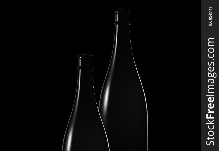 Two black bottles in the dark.