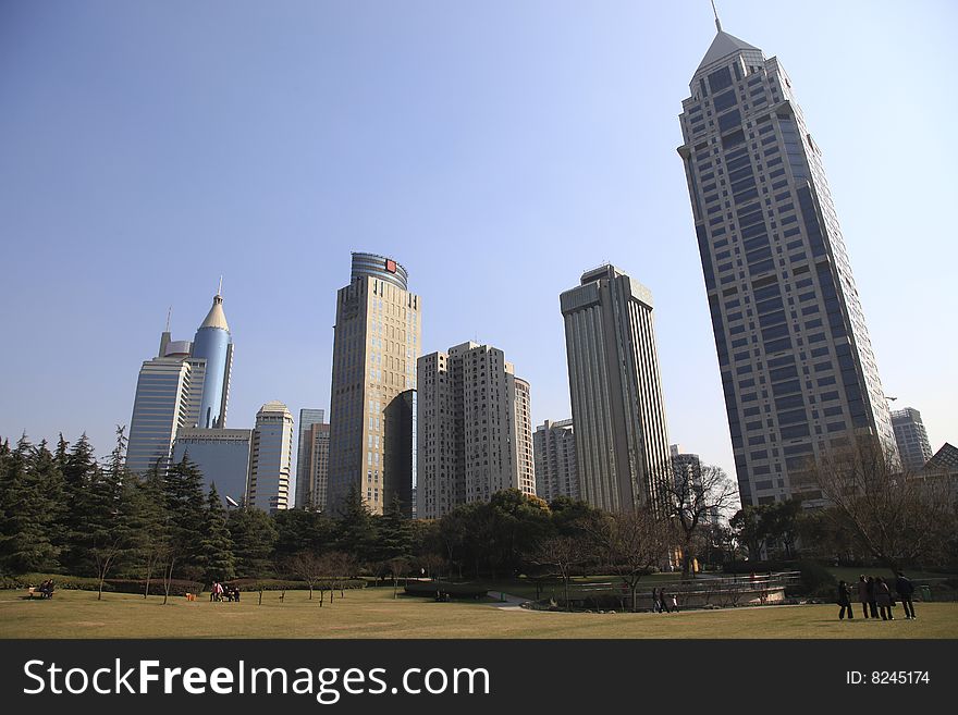 The lawn of city park in shanghai.