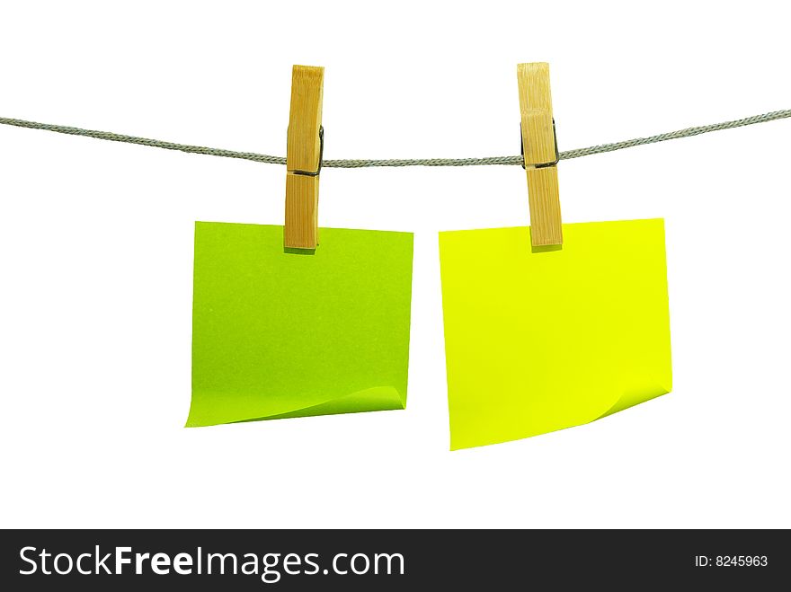 Note paper blanks on rope isolated on white