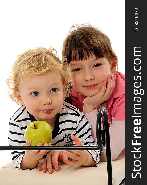 Brother and sister over white background