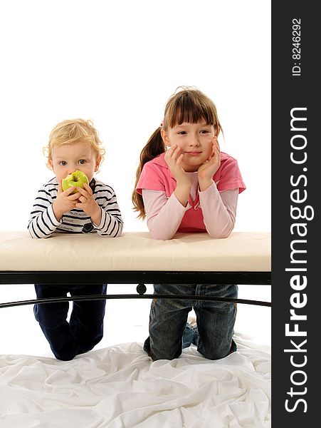 Brother and sister over white background