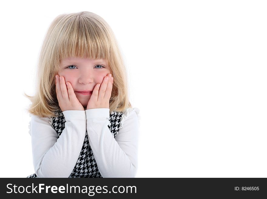 Smiling little girl isolated on white. Smiling little girl isolated on white