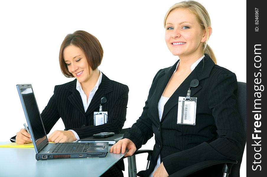 Isolated Two Young Workers On Table