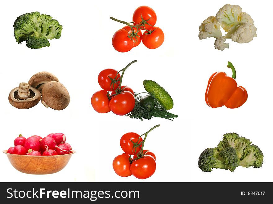 Various vegetables collection isolated on white