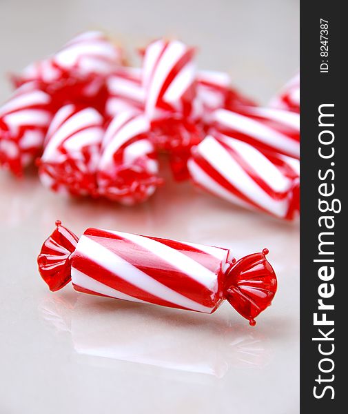 Red and white candy close-up shot