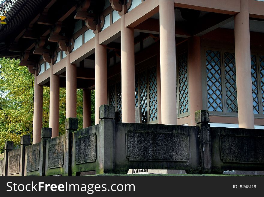 View of the north side of the handsome main prayer pavilion at the Wang Cong Ci Buddhist Temple in Pixian, Sichuan Province, China  (Lee Snider Photo). View of the north side of the handsome main prayer pavilion at the Wang Cong Ci Buddhist Temple in Pixian, Sichuan Province, China  (Lee Snider Photo)