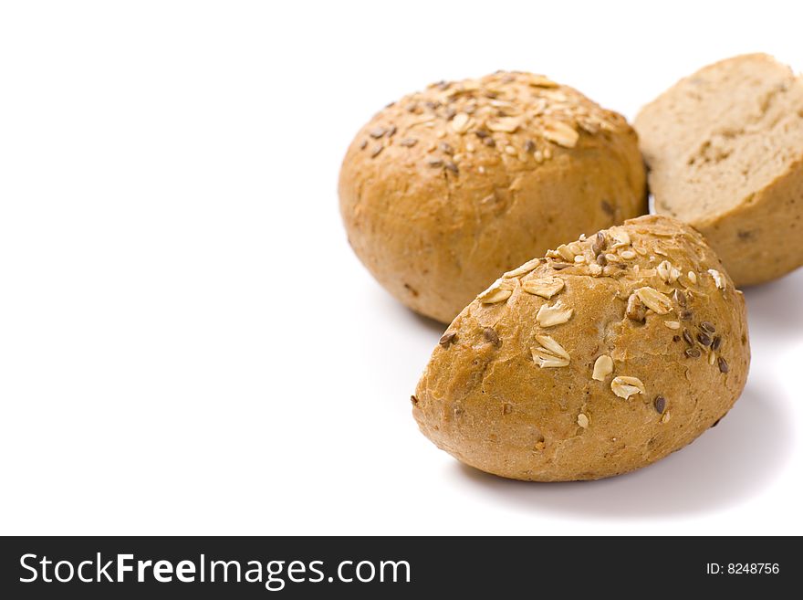 Some fresh bakedbread on white background