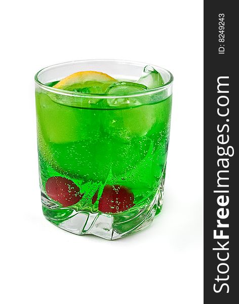 The glass of fresh green lemonade. The glass of fresh green lemonade