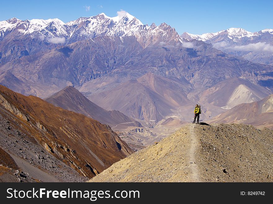 On a photo: Picturesque nepalese landscape with person