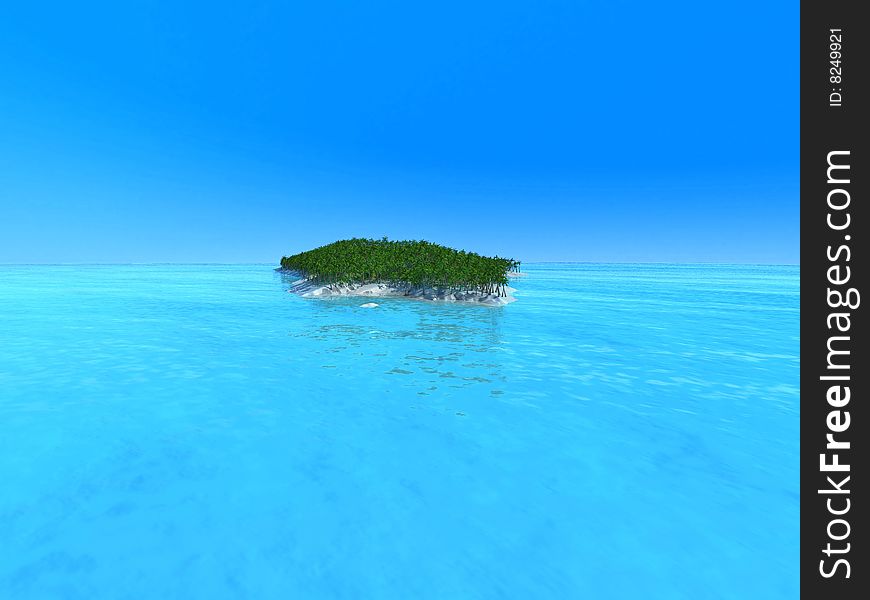 Small island with palm trees placed in the middle of the ocean. Small island with palm trees placed in the middle of the ocean