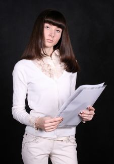 Girl With Papers Royalty Free Stock Photo