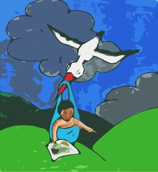 A Stork Carrying A Baby Stock Image A Stork Carrying A Baby Stock Image