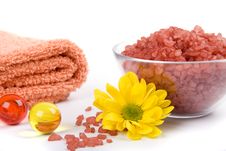 Bath Salt, Towels And Flower Stock Photography