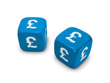Pair Of Blue Dice With Pound Sign Royalty Free Stock Photography
