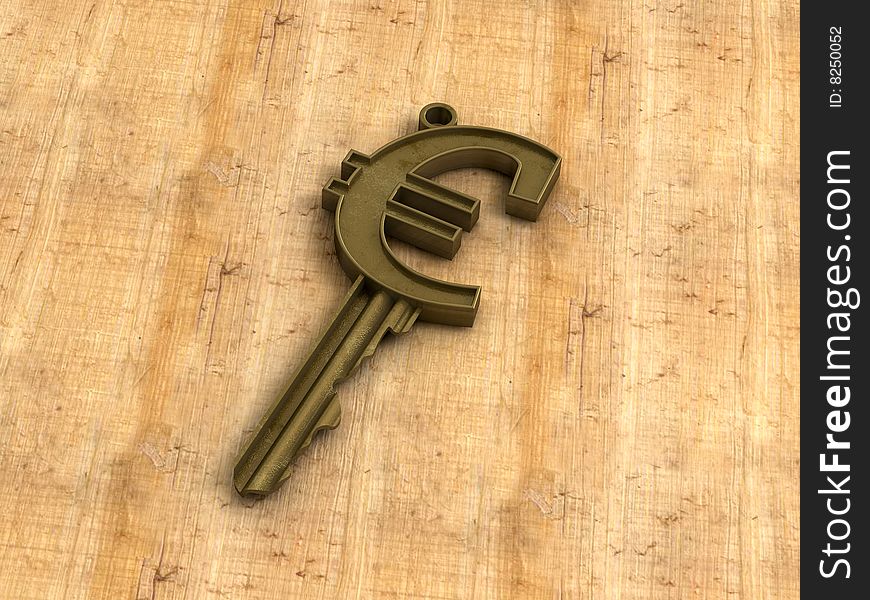 Bronze Euro key in wood. Bronze Euro key in wood