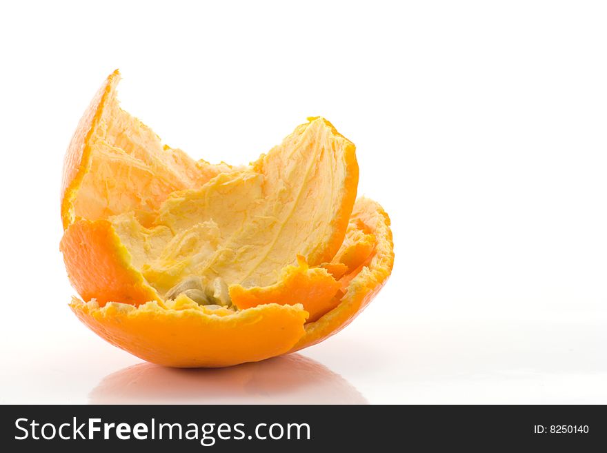 Used orange peel and pips after eating orange