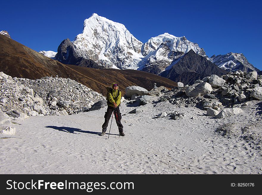 Picturesque nepalese landscape with person