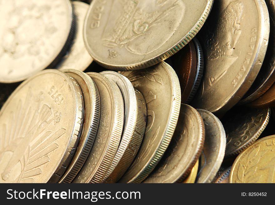 Coins background with bright effects. photo image