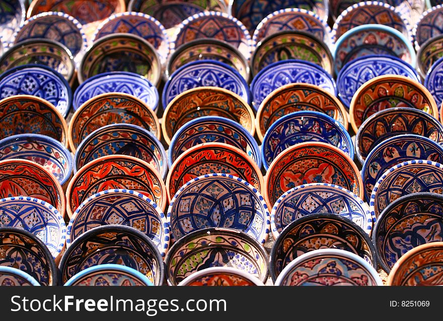 Counter with national Tunisian ceramic ware