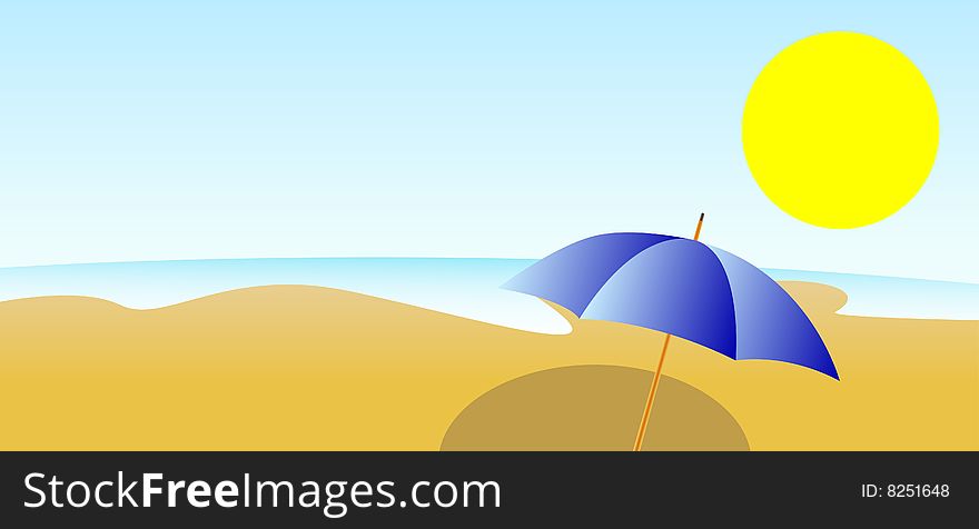 Summer beach with umbrella, vector illustration