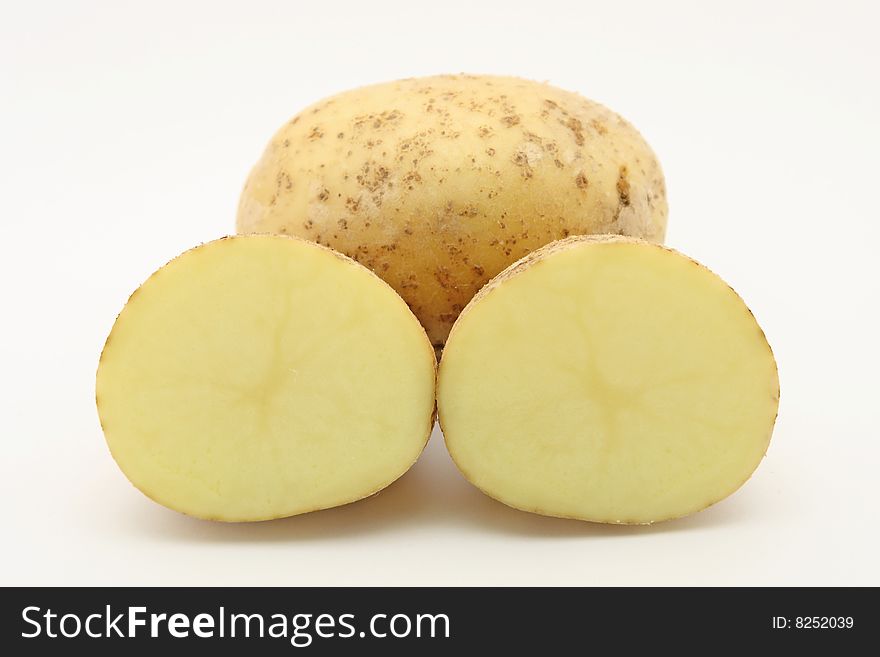 White potatoes on white background