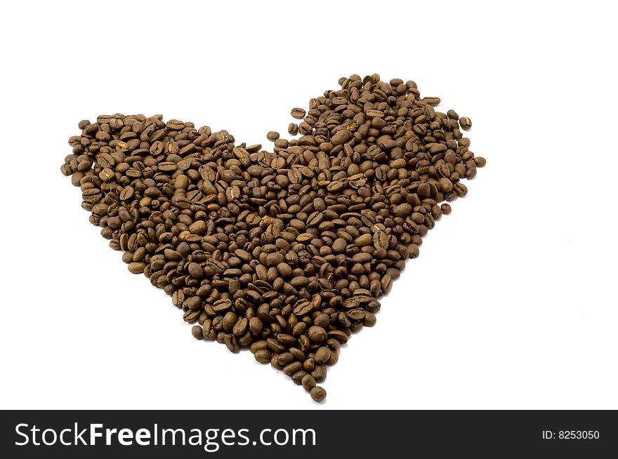 Heart of coffe beans on white background. Heart of coffe beans on white background